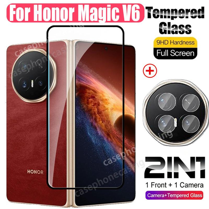 2in1 กระจกนิรภัยสําหรับ Honor Magic V6 4G 5G 2026 4in1 ป้องกันหน้าจอกล้องฟิล์ม Anti Scratch 9H ความแ