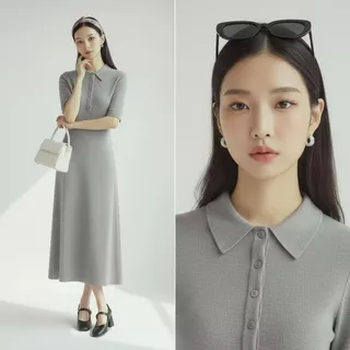 Lorra เดรสโปโลคอปก แขนสั้น ผ้ายืด ทรงตรง พลัสไซซ์ สาวอวบ M-3XL