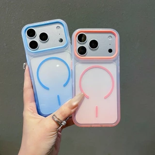 Clear Gradient Antiสีเหลืองเคสโทรศัพท์แม่เหล็กสําหรับiPhone 11 12 13 14 15 16 17 Pro Max 17Air Soft Border TPU Anti Scratchโปร่งใสปกหลังกันกระแทกปลอก