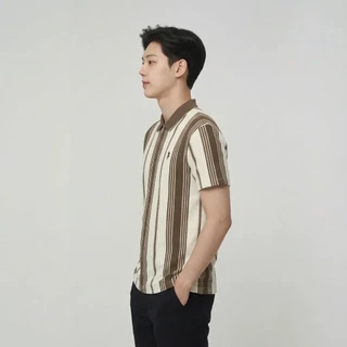 Vertical Stripe Zip Polo Shirt เสื้อโปโลลายทางแนวตั้งผู้ชายคอซิปครึ่งตัวแขนสั้น ผ้าพิกเก้ระบายอากาศ มี4สีคลาสสิก Size M-4XL