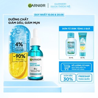 Dưỡng chất cho da dầu mụn Garnier Bright Complete Anti-Acnes Booster Serum 4% [Niacinamide, BHA, AHA, Vitamin C] 30ml