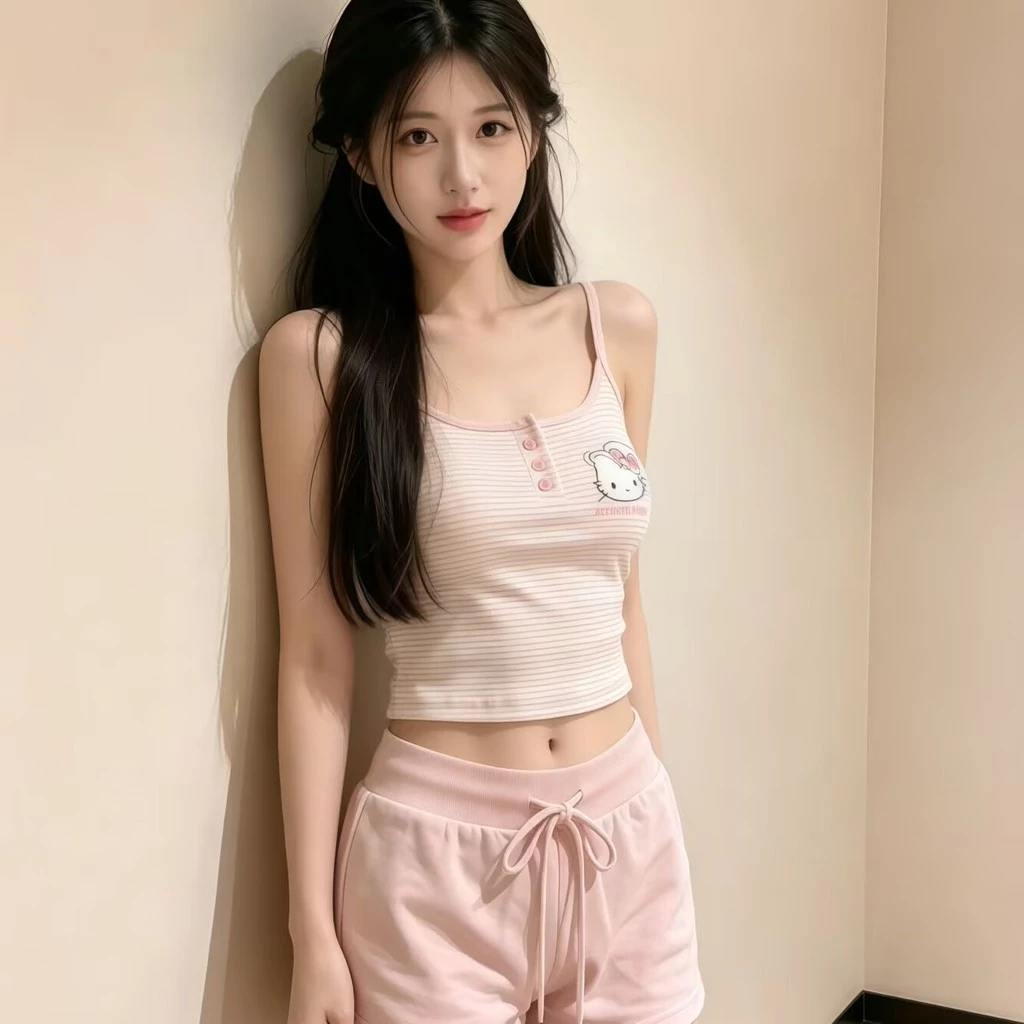 Bralette สีชมพูลายการ์ตูนถัง Strappy กางเกงขาสั้นชุดนอนเซ็กซี่ผู้หญิงชุดนอน