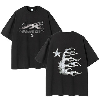 2025 High Street Hellstar New Vintage Print Hip Hop Casual Camiseta Manga Curta Gola Redonda Casal