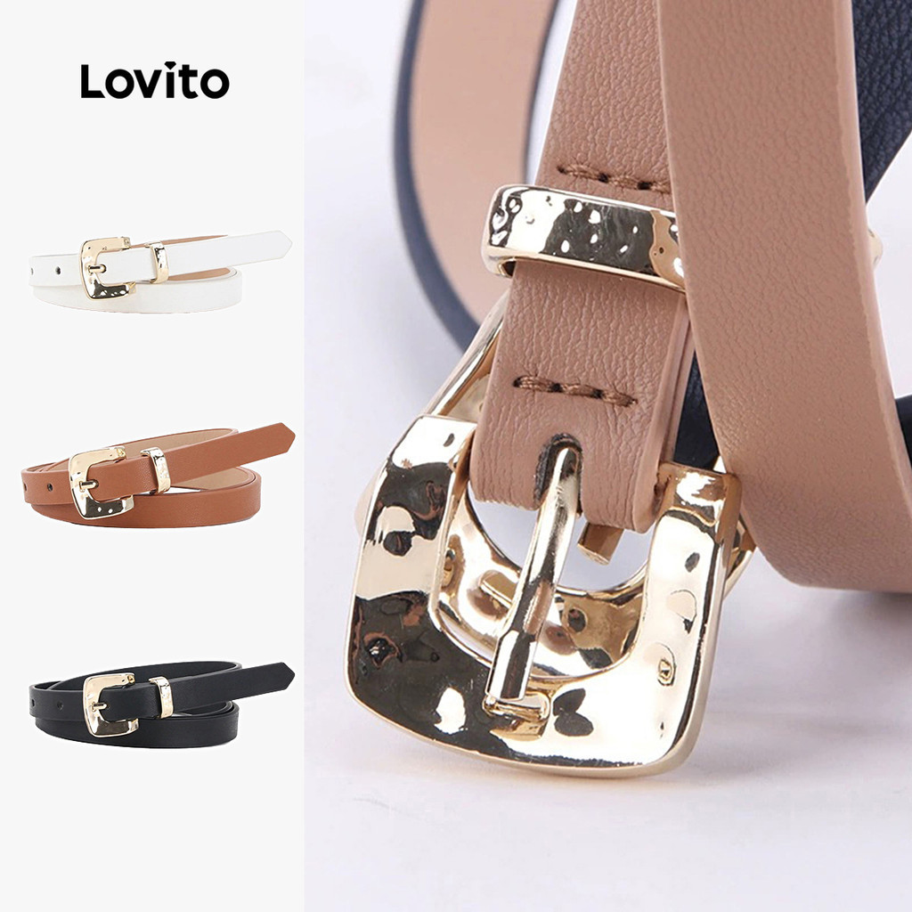 Lovito สง่างาม เข็มขัด เข็มขัดสีดําเรียบง่าย LFA114078