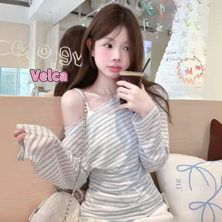 Velca พร้อมส่ง เปิดไหล่ เสื้อยืดผู้หญิงแขนยาว สาวฮอต สวยเซ็กซี่ ใส่ผอมทันใจ แฟชั่น น่ารักๆ ไปคาเฟ่