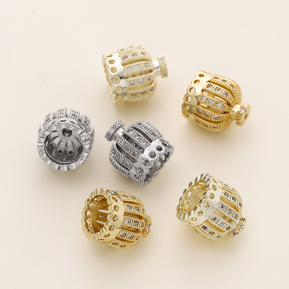 2-4ชิ้น ฝาครอบพู่ 9.5-12.5mm ชุบทอง18K ทรงมงกุฎฝังเพทาย อะไหล่ DIY สำหรับทำเครื่องประดับ สร้อยข้อมือ