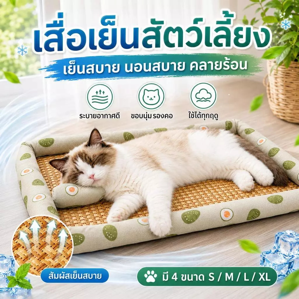 【Pet Zap】พร้อมส่ง ส่งไว แผ่นเจลเย็นสัตว์เลี้ยง ที่นอนเย็นแมว เสื่อระบายความร้อนสุนัข ที่นอนเสื่อหวายหมา CW-091