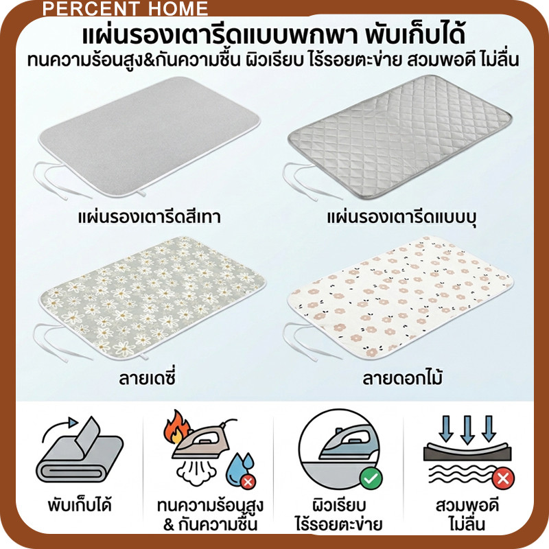 ผ้ารองรีดสะท้อนความร้อน ขนาด50x85ซม พับเก็บได้ ทนอุณหภูมิสูง กันไอน้ำ ผิวเรียบเนียนไม่ทิ้งร่องตาข่าย ขึ้นรูปชิ้นเดียวแนบเนียนไม่เลื่อน