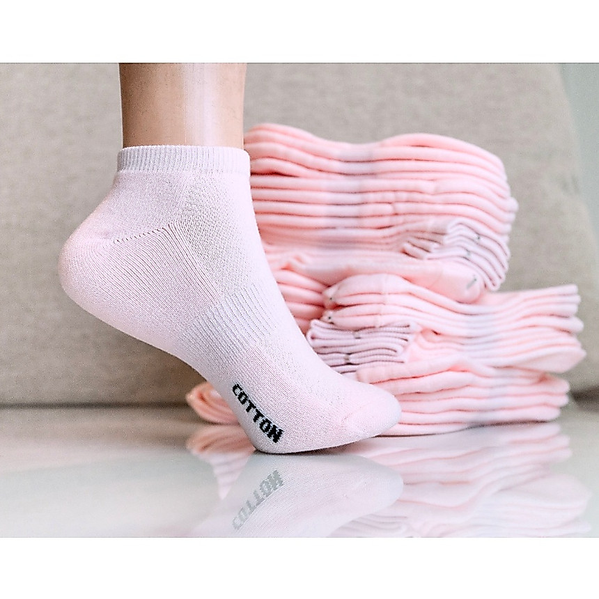 สีชมพูอ่อน พาสเทล ถุงเท้าพื้นหนาความยาว ตาตุ่ม พื้นหนา เนื้อผ้า COTTON แท้ ( สินค้าคุณภาพ)