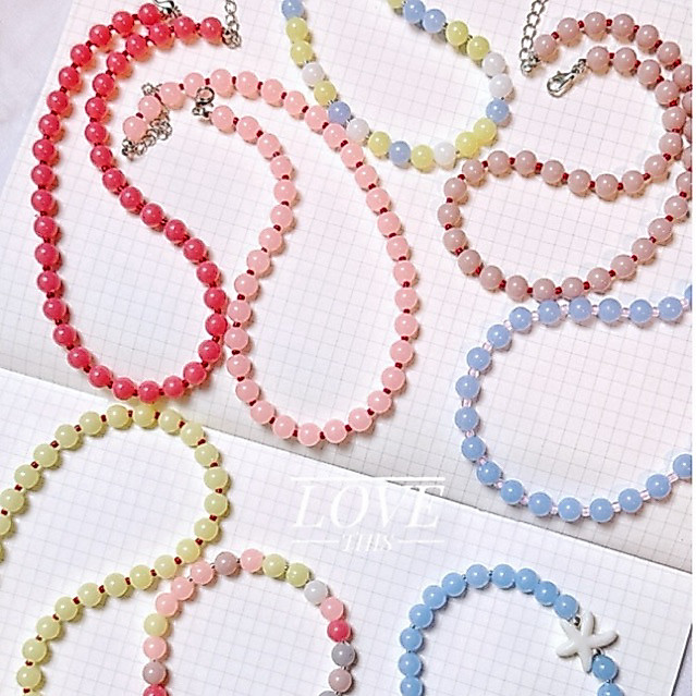 สร้อยคอ handmade ลูกปัดขนาด 8 มม. สีสันสดใส เพิ่มลุคสดใส ใส่ได้ทุกวัน