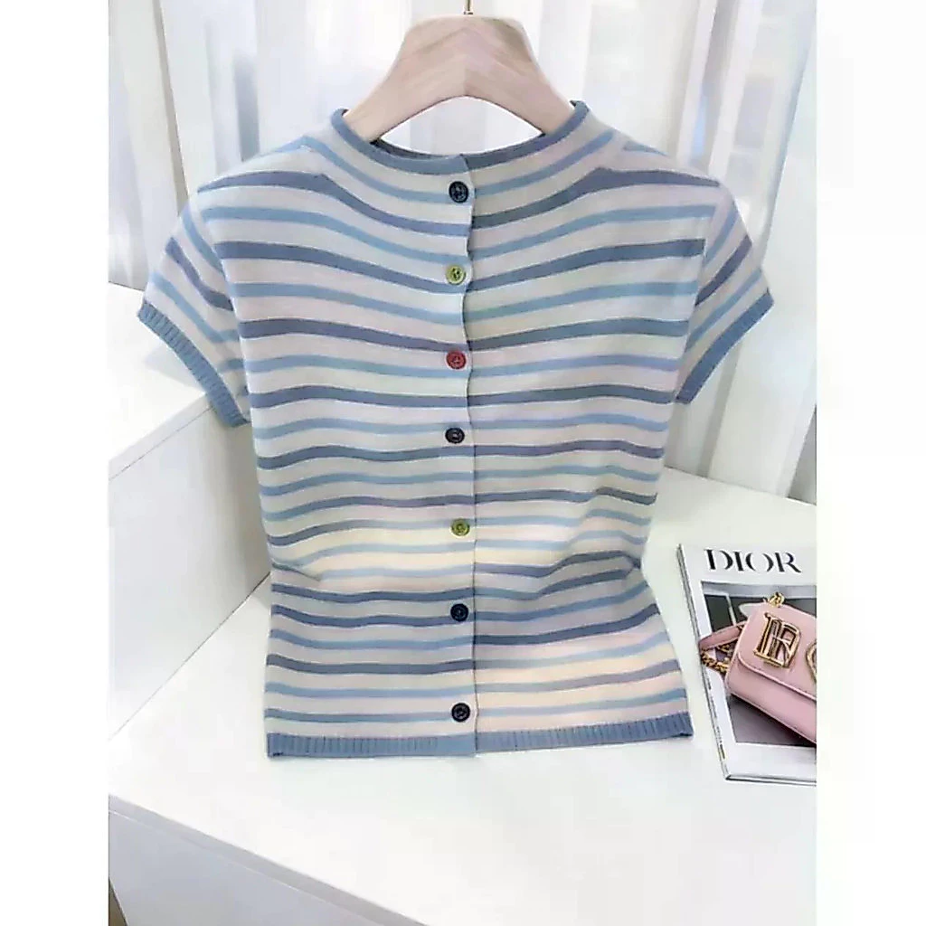 ส่งไวจากไทยBreezeS-2XL ฤดูร้อนบวกขนาดพอดีหลวมเกาหลีสั้นผู้หญิงเสื้อยืดฤดูร้อนผู้หญิงถักด้านบน