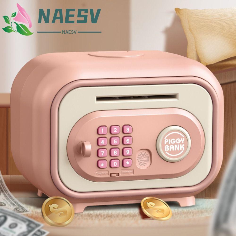 NAESV Bank ตู้เซฟ,รหัสผ่านล็อคลายนิ้วมือเด็กกล่องเงิน,กระปุกออมสินของเล่นกล่องเงินทนทานปลอดภัยATMกล่องออมทรัพย์ผู้ใหญ่/หญิง/ชาย