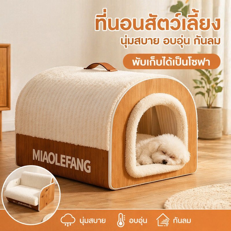 ที่นอนสัตว์เลี้ยง บ้านหมา ที่นอนแมว ที่นอนสุนัข พับได้ กันลม อบอุ่น ผ้าOxford กันน้ำ ถอดซักได้