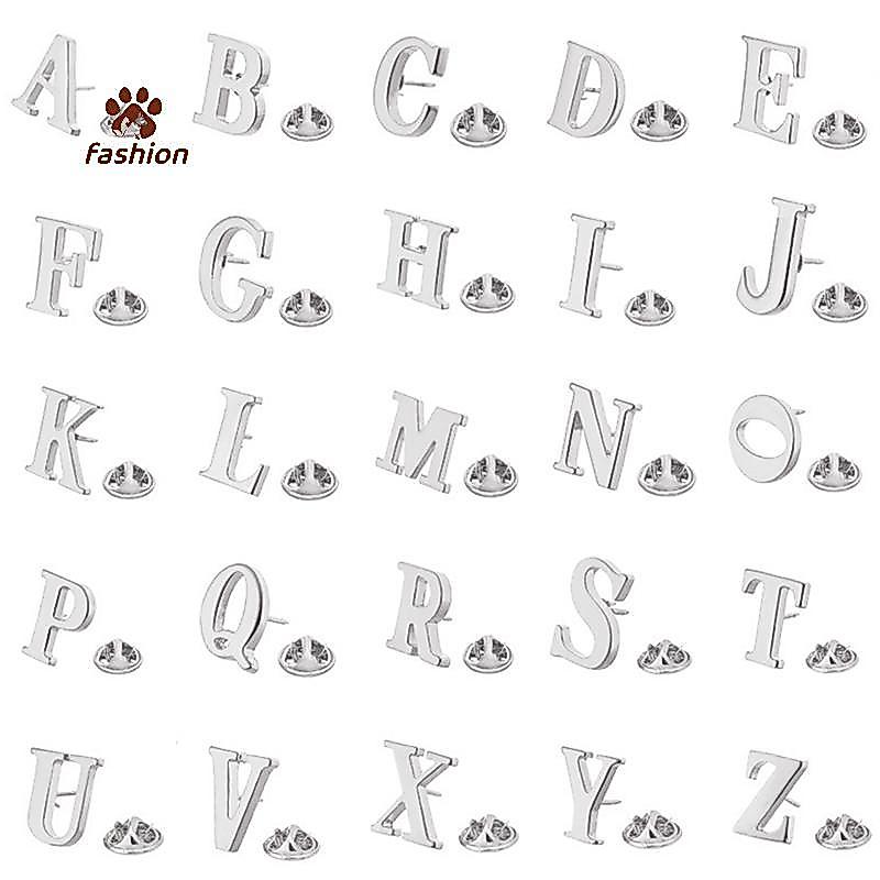 เข็มกลัดโลหะลายตัวอักษรสีเงินแบบคลาสสิกรูปทรง A-Z สำหรับหมวก ผ้าพันคอ และกระเป๋าเป้สะพายหลัง