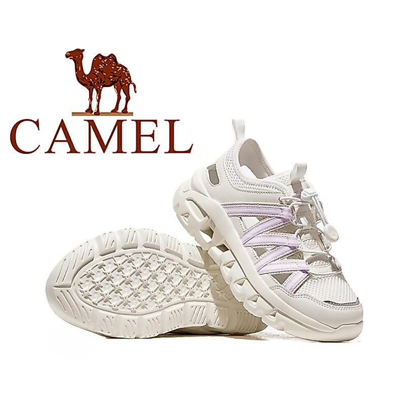 CAMEL รองเท้าแตะชายหาดลําลองกลางแจ้งของผู้หญิงตาข่ายระบายอากาศด้านบนน้ําหนักเบาและสบายสําหรับการเดินป่า