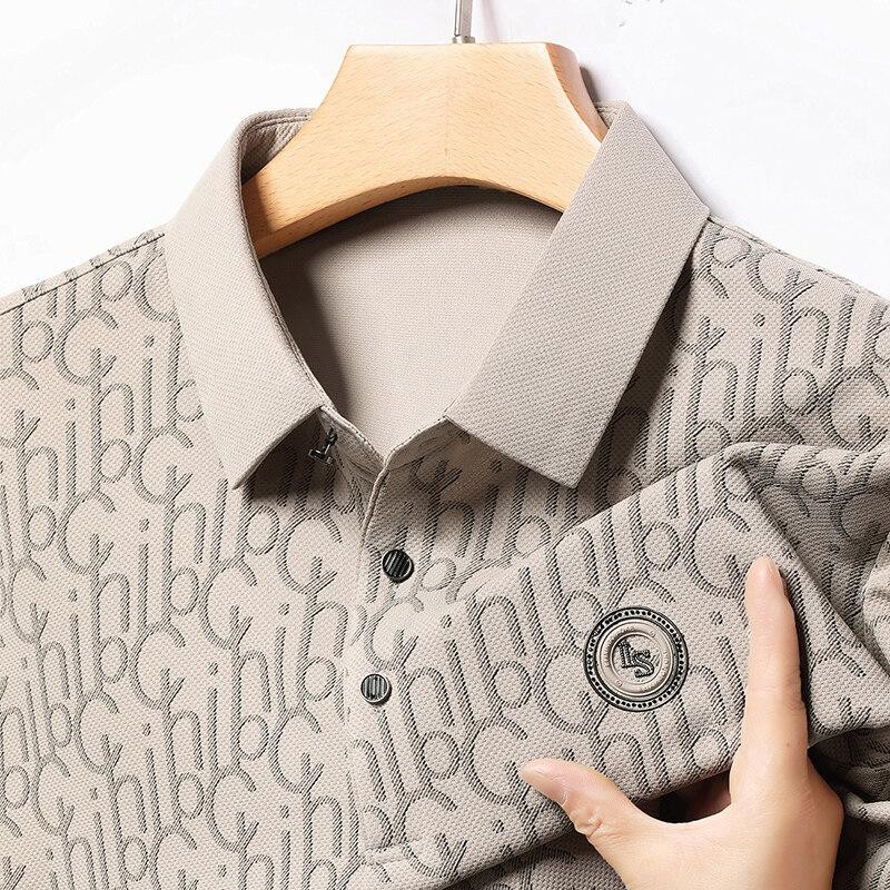 เสื้อยืดแขนสั้นผู้ชาย คอปกโปโล คอลเลคชั่นฤดูร้อนใหม่ ทำจากผ้าไหมผสม รีดง่าย ดูแลรักษาง่าย
