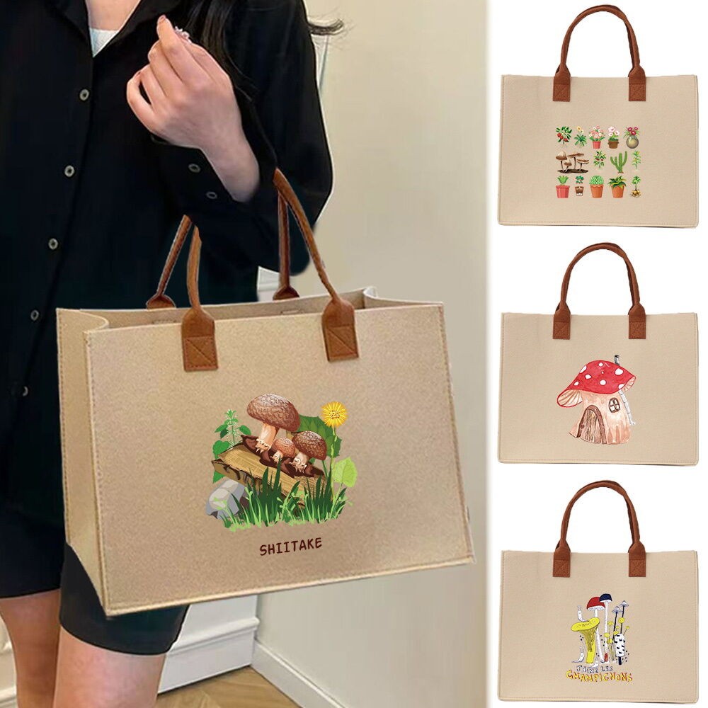 Cute Mushroom Series Womens White Felt Travel Office Tote Shoulder Bag For Anda