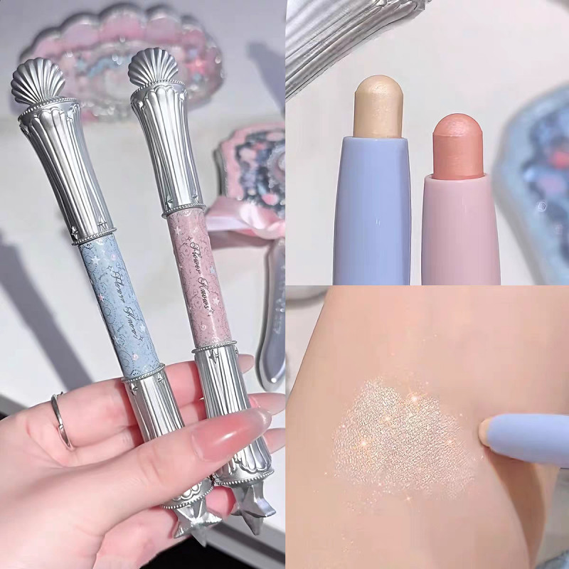 ดอกไม้ Knows Shell Pearl Double Headed Silkworm ปากกา 2-In-1 Smooth Sketching สี Holding Brightening Pearl Light Repairing แต่งหน้า Silkworm Brighten ปากกา