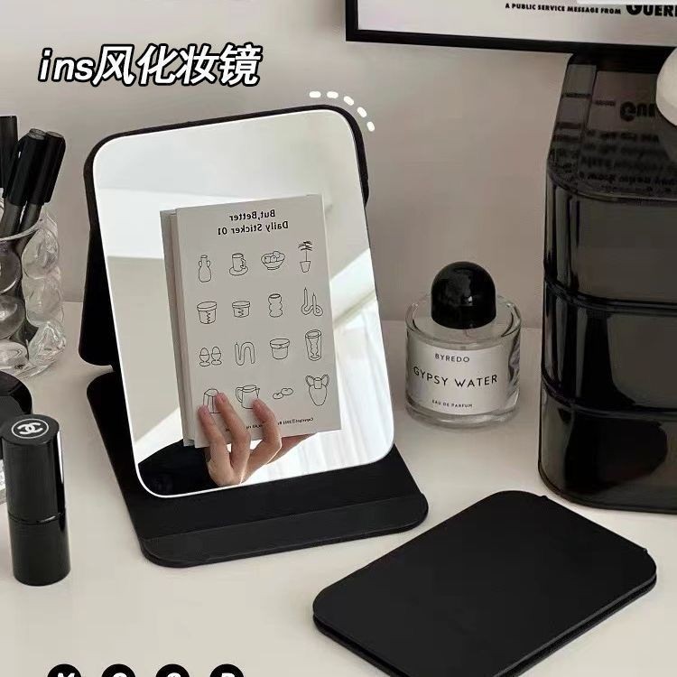 镜子折叠随身化妆镜大号梳妆镜学生宿舍出租屋台式桌面简约高清镜Mirror Folding Carry-on Makeup Mirror Large Dressing Mirror efsffqq2.m