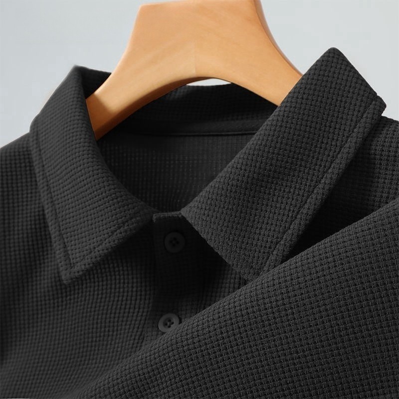 BECoolMan-ฤดูใบไม้ร่วงวาฟเฟิลแขนยาว  เสื้อโปโลสบาย ๆ  ธุรกิจ ร้อยชุด oversize - รูปที่ 4