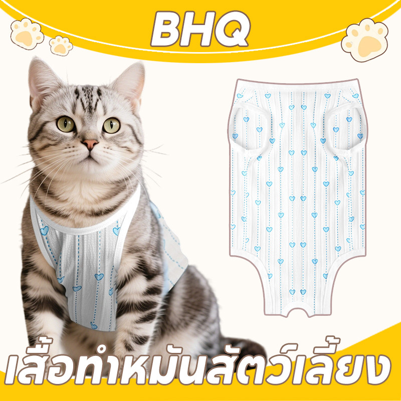 BHQ เสื้อทําหมันสัตว์เลี้ยง เสื้อทําหมัน เสื้อหลังผ่าตัด ชุดแผล ผ้ายืด นุ่ม สีสวย เสื้อคลุมแมว