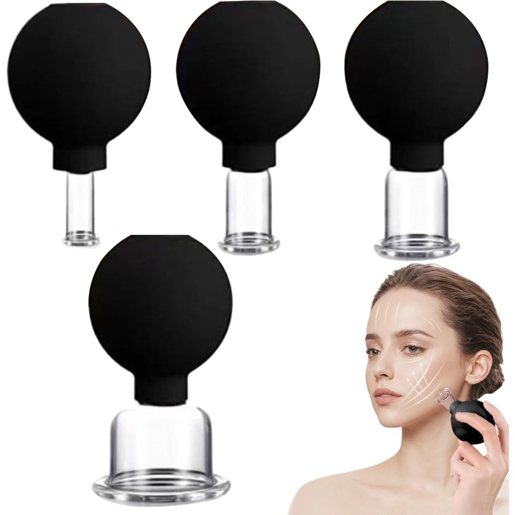 4Pcs Face Cupping Set 4 Size Face Cupping Cups Vacuum Facial Suction Cup Glass Silicone Cupping Ther