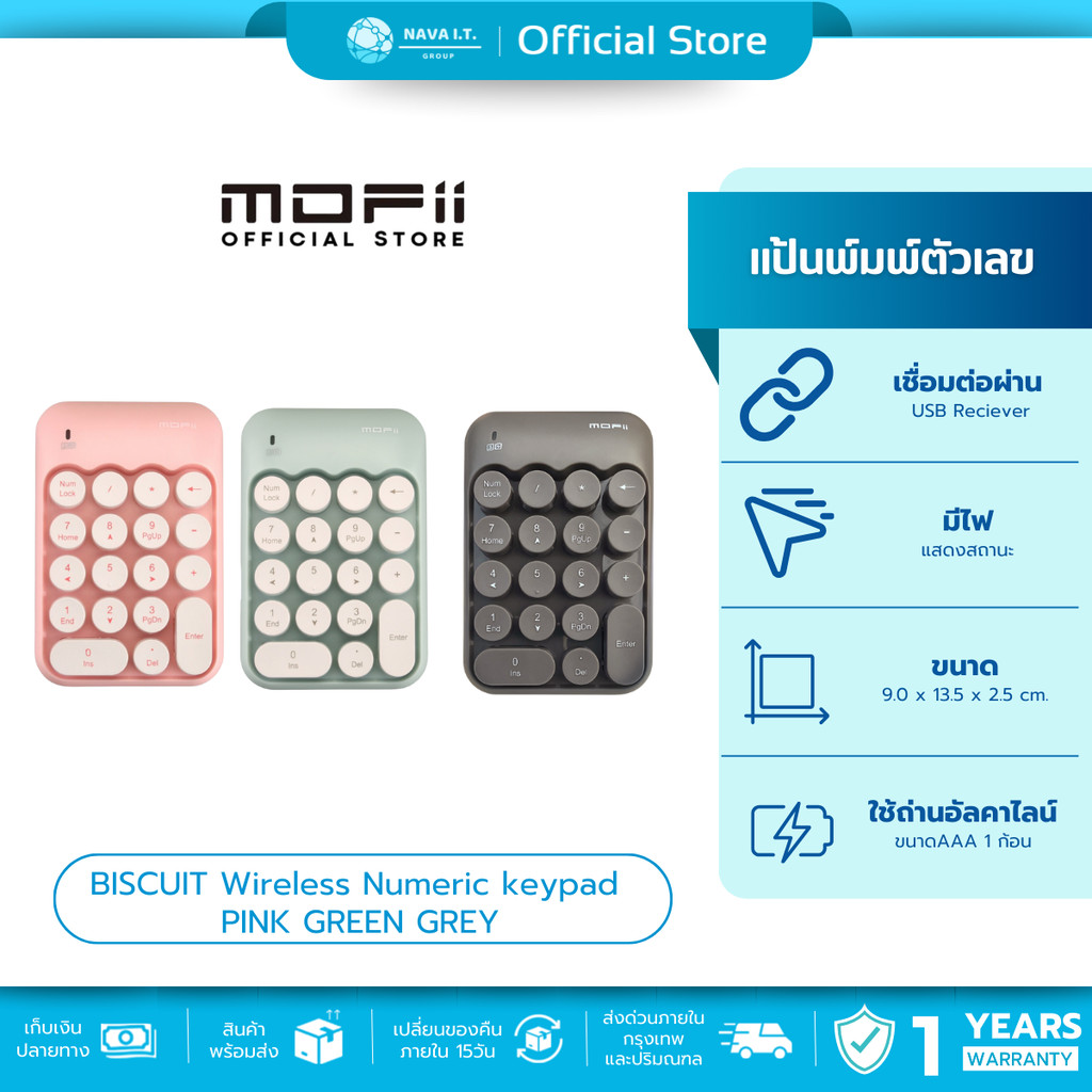 🛵มีส่งด่วน💨MOFii BISCUIT Wireless Numeric keypad PINK/GREEN/GREY แป้นพิมพ์ตัวเลข