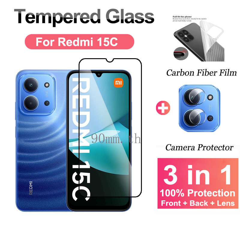 3 IN 1 ฟิล์ม Redmi 15C 4G 5G ฟิล์มกระจกนิรภัยสำหรับ Redmi 15C 15 14C 13C 13 12 12C 5G 4G ฟิล์มกันรอย