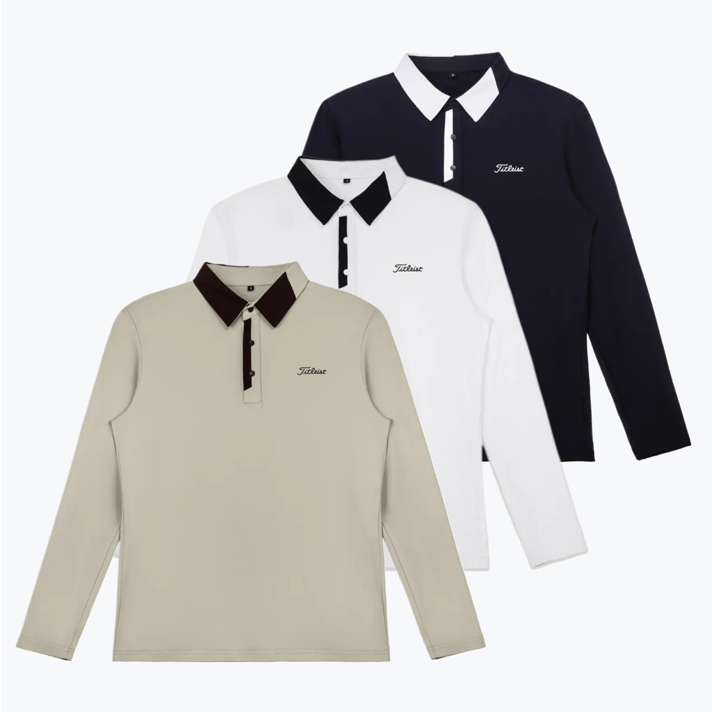 [Titleist] Golf Mens Long Sleeve High Elastic Outdoor Sports Fashion Breathable Slim-fit POLO Shirt 