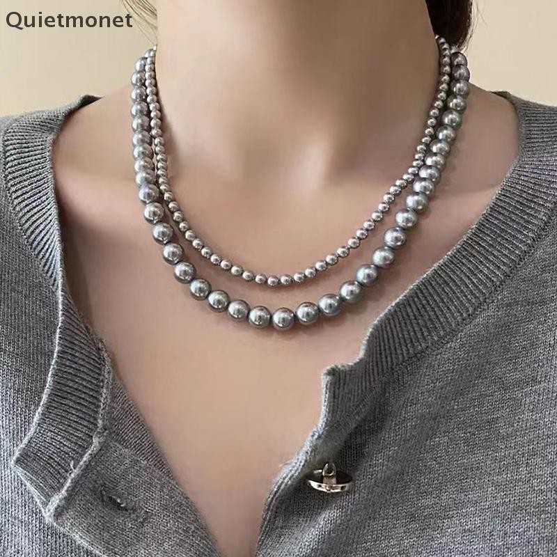 Null Vintage สีเทาสร้อยคอไข่มุกสําหรับสาวหรูหราหวานลูกปัด Claviular สร้อยคอเครื่องประดับงานแต่งงาน n