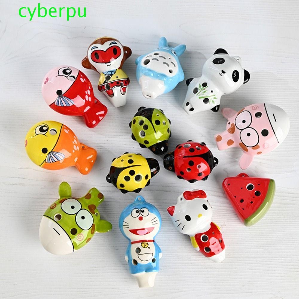 CYBERPULSE 6 Hole Ocarina, Alto C Tone ตัวการ์ตูนเซรามิค Ocarina, Creative Hand-painted ขนาดเล็กน่าร