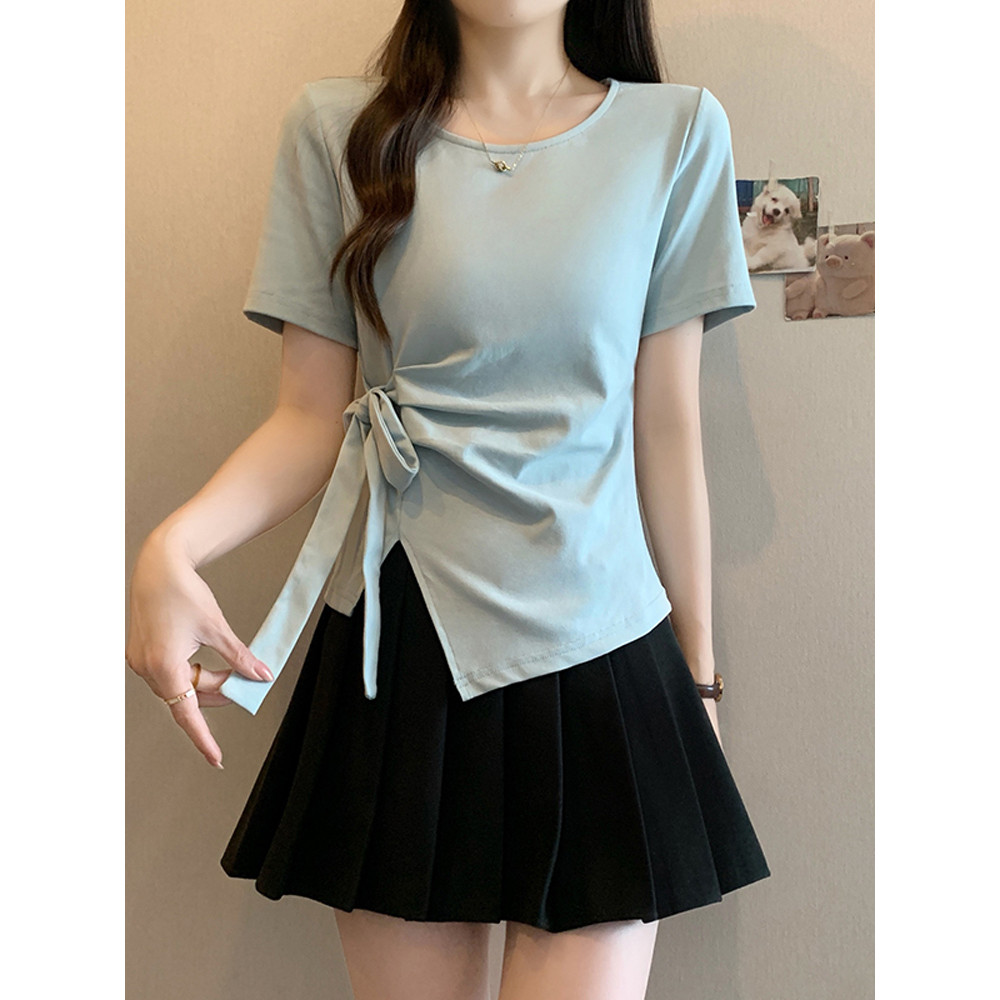 ขนาดใหญ่ Laced-Up เสื้อยืดแขนสั้นเอวแคบผู้หญิง 0 Niche Give Design Feel Fat mm Slimm