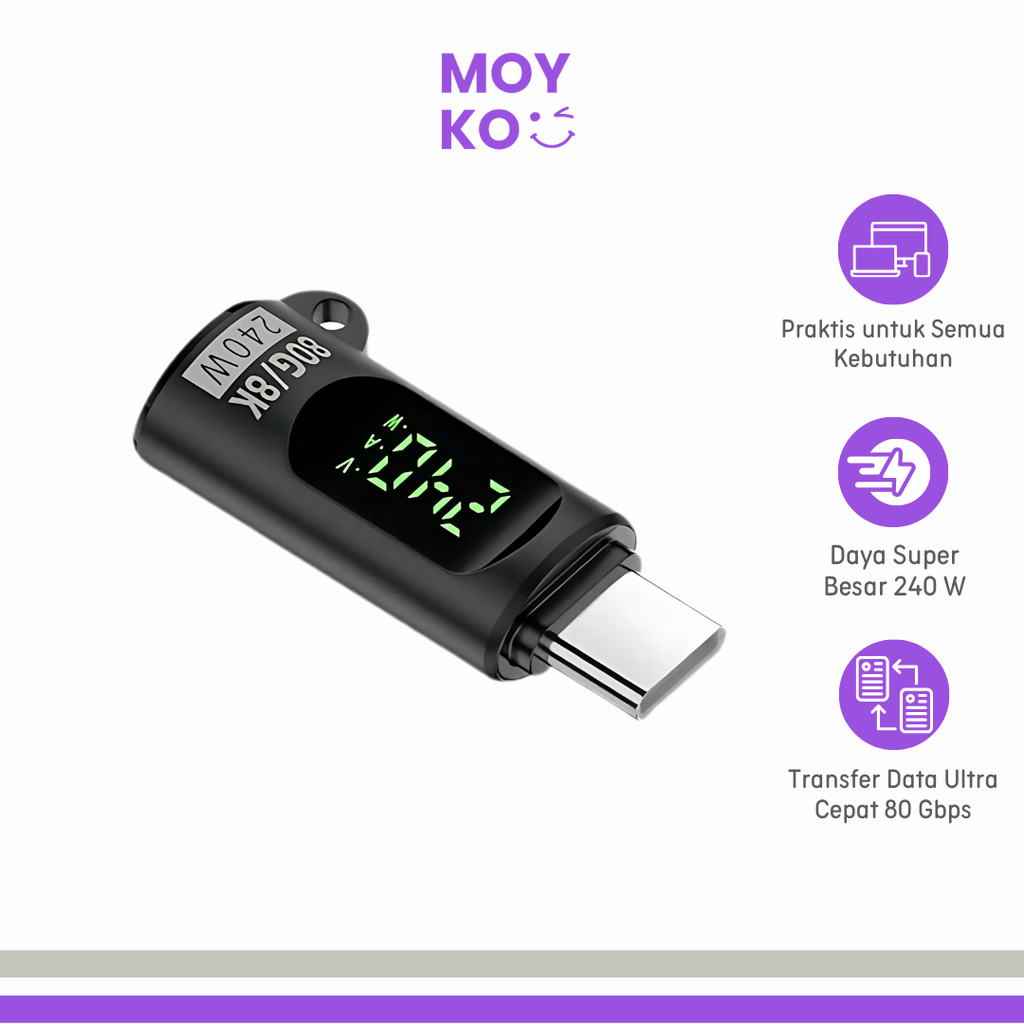 ตัวแปลงอะแดปเตอร์ OTG Type C Female to Male Digital Display 240W - F62C