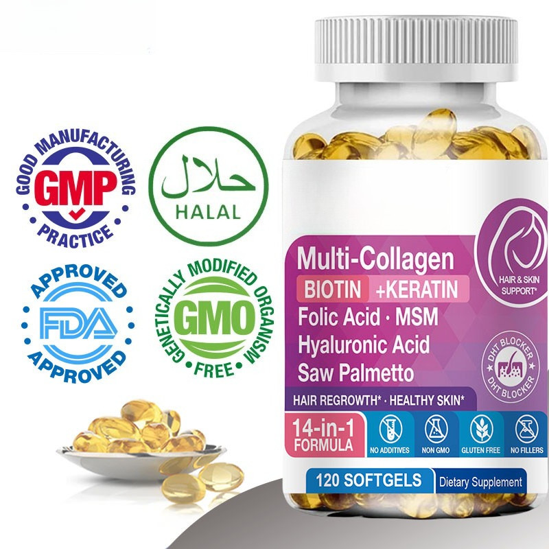 Collagen Peptides Biotin Keratin Hyaluronic Acid Saw Palmetto Dht Blocker Supplements