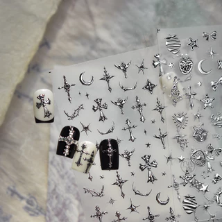 Tomoni สติกเกอร์แต่งเล็บโลหะ diy ขายร้อน Dark สไตล์เล็บสติกเกอร์ Gothic สตรอเบอร์รี่เล็บอุปกรณ์เสริมสติกเกอร์