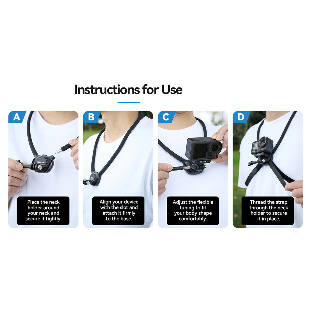 LCMNCLL TELESIN ที่ยึดคอสําหรับกล้องแอคชั่นแคมเมราสากลพร้อมสายรัด - S2-HNB-09