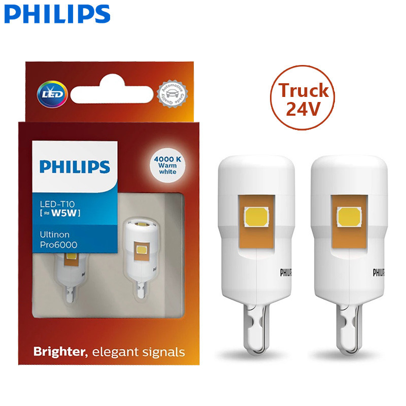 Philips LED T10 W5W รถบรรทุก 24V Ultinon Pro6000 4000K Warm White สัญญาณไฟภายในประตูอ่านตําแหน่งโคมไ