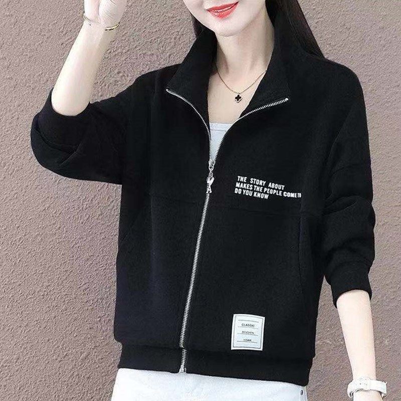 เสื้อกันหนาวผู้หญิงคาร์ดิแกนซิปStand-Up Collar 2021 ฤดูใบไม้ร่วงหลวมแฟชั่นAll-Match Topผู้หญิงแขนยาวเสื้อลําลอง 9.8 B