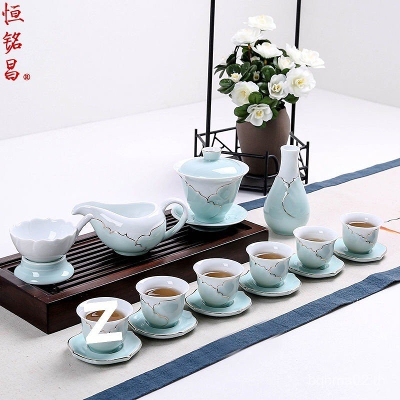 ทั้งชุดเซรามิคศิลาดล Kung Fu ชุดชายุโรปสไตล์มือวาดทองสีขาว Porcelain ฝาครอบชาม Coaster Fair ถ้วยชา L