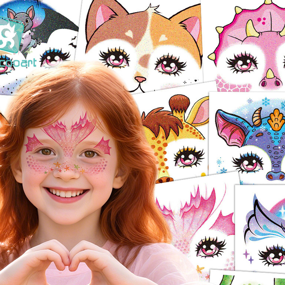 แวววาว สติกเกอร์สไตล์สัตว์กันน้ําแฟชั่นเด็กชั่วคราวสักแต่งหน้าใบหน้าคลิป