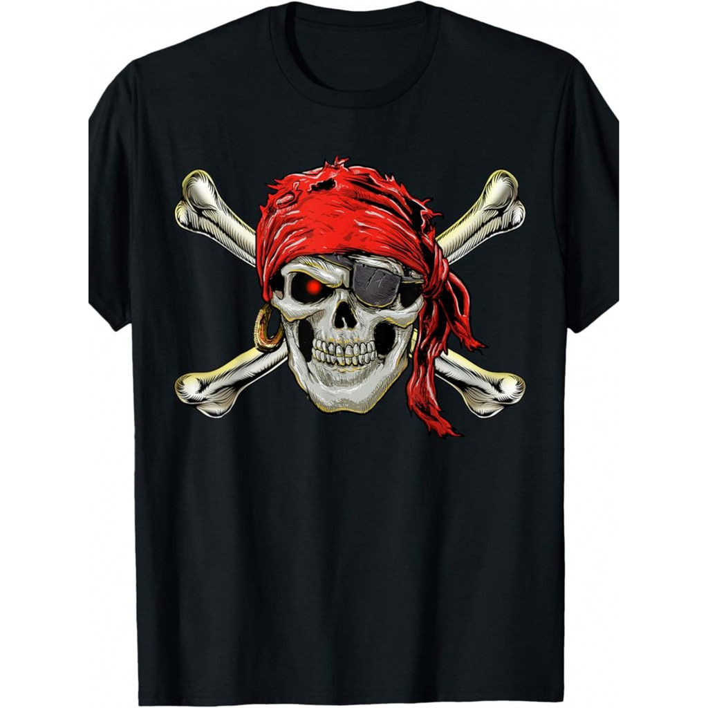 KATUN Mens Distro Pirate Skull T-Shirt Skull Crossbones Short Sleeve Cotton Shirt