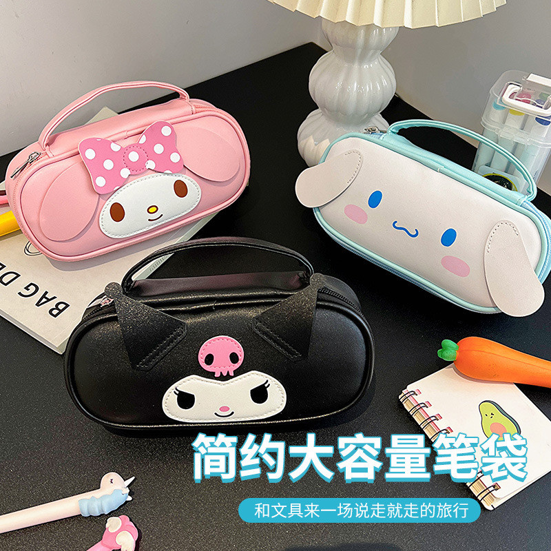 ใหม่ Sanrio Kuromi Melody ความจุขนาดใหญ่แบบพกพาหนัง PU กล่องเครื่องเขียนนักเรียนการ์ตูนเก็บกล่องดินส