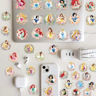 50 ชิ้นดิสนีย์ที่ได้รับอนุญาตอย่างเป็นทางการต้นฉบับการ์ตูนดอกไม้เจ้าหญิงสติ๊กเกอร์กราฟฟิตี-สติ๊กเกอร์ตกแต่งกันน้ําสําหรับกรณีโทรศัพท์ขวดน้ําและหน