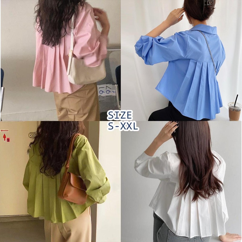 Chili Koko เสื้อเชิ้ตทรงหลวมชายจีบด้านหลัง สำหรับผู้หญิงวัยรุ่นและอวบ ดีไซน์แฟชั่นทันสมัยและน่ารัก W650 พร้อมส่งจากไทย
