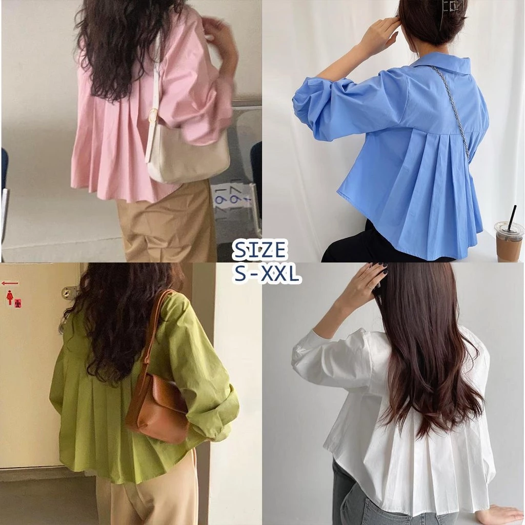 Chili Koko เสื้อเชิ้ตทรงหลวมชายจีบด้านหลัง สำหรับผู้หญิงวัยรุ่นและอวบ ดีไซน์แฟชั่นทันสมัยและน่ารัก W650 พร้อมส่งจากไทย