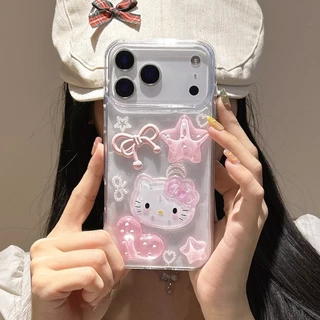 3ง สีชมพูคิตตี้เรซิ่นเคสโทรศัพท์สําหรับ ไอโฟน 17โปรแม็กซ์ 16 15 14 13 12 11 กันกระแทกป้องกันปลอก