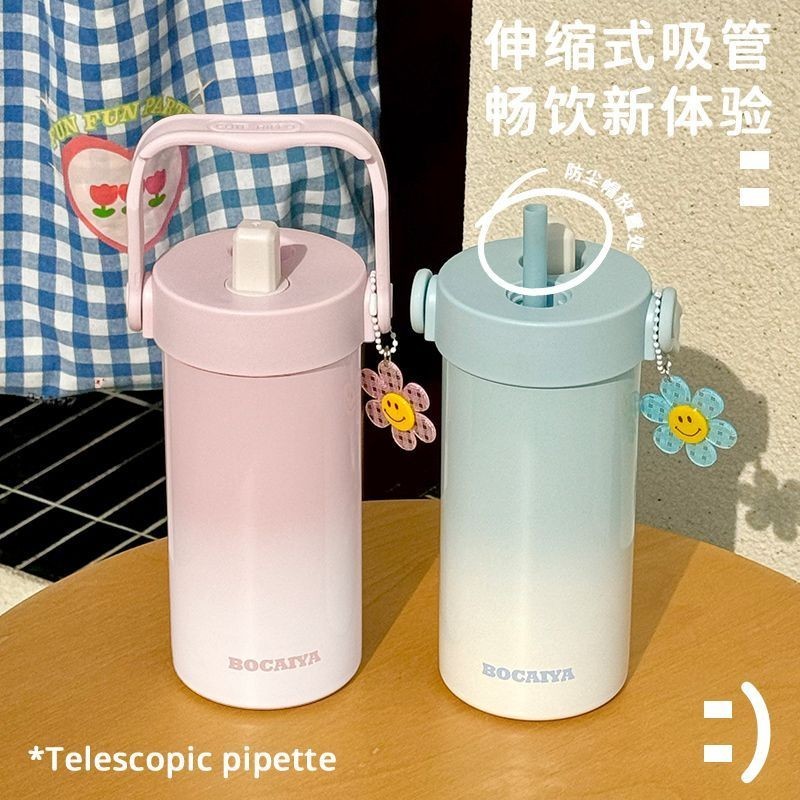 Bocaiya เซรามิคเคลือบ Liner Thermos ถ้วย 304 สแตนเลสขนาดใหญ่ความจุฟางพร้อมที่จับปิดผนึก Leak-Proof แ