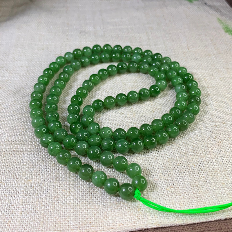 Xinjiang Hetian หยก Jasper สร้อยคอ 108 การ์ด 6 มม.รอบลูกปัด Multi-Circle สร้อยข้อมือผู้ชายผู้หญิงสไต