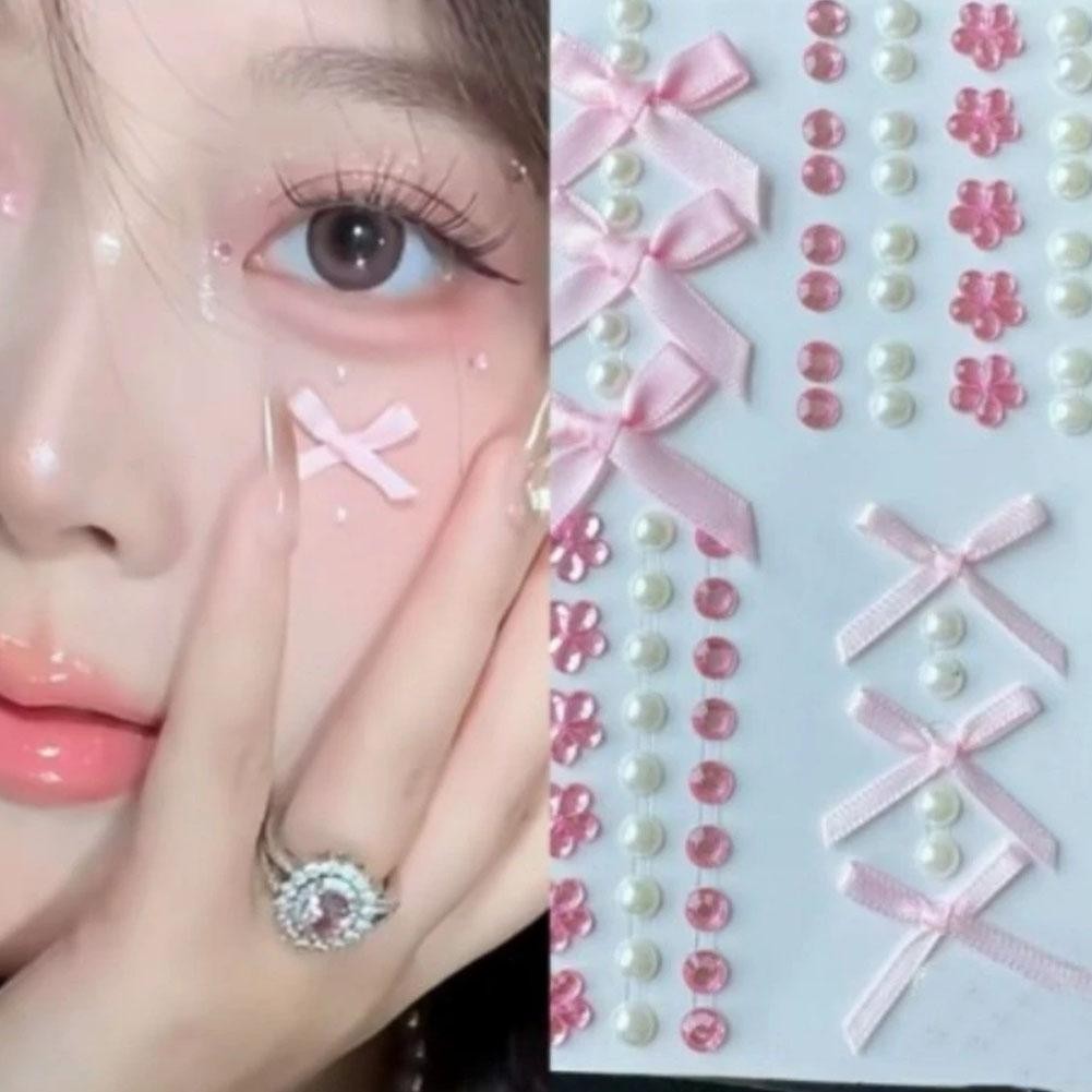 Sweet Girls Bowknot Face Sticker ตกแต่งห้องแต่งหน้า A2o3