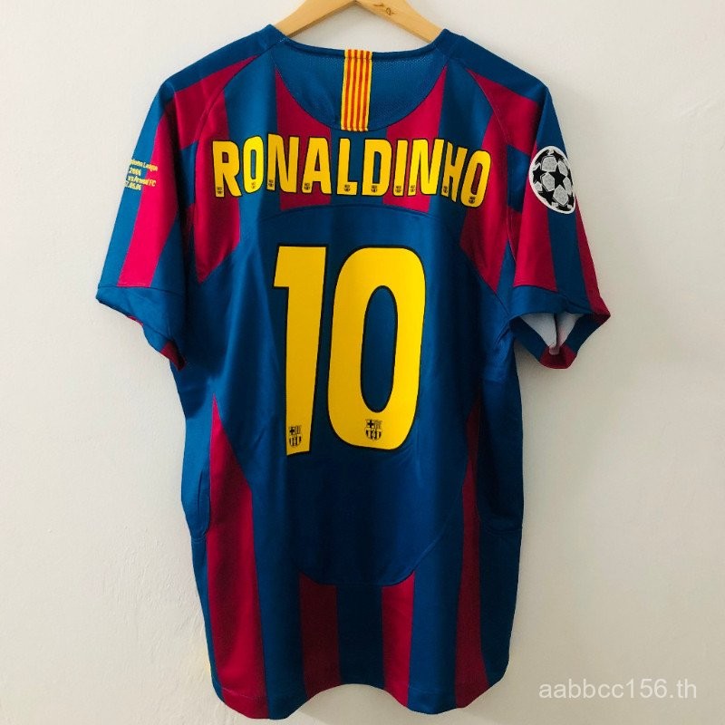 เสื้อสโมสร Barcelona 2005-06 Classic Retro Messi Ronaldinho พร้อมพิมพ์ชื่อเอง